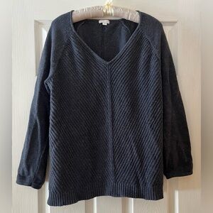 J. Jill Charcoal V-Neck Sweater with Unique Detailing